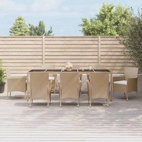 vidaXL 9 pcs conjunto de jantar p/ jardim com almofadões vime PE bege