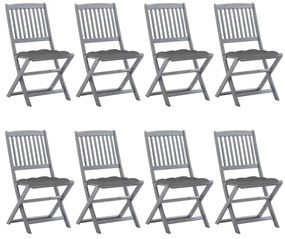 Cadeiras de exterior dobráveis 8pcs c/ almofadões acácia maciça