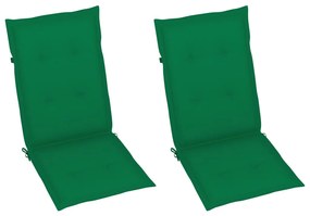 Cadeiras de jardim c/ almofadões verdes 2 pcs teca maciça