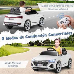 Carro elétrico para crianças de 12 V com controlo remoto de 2,4 G Luzes LED Arranque suave e suspensão com molas Branco