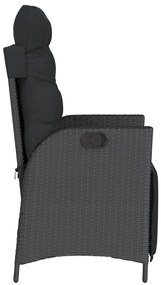 Cadeiras jardim reclináveis 2 pcs c/ apoio de pés vime PE preto