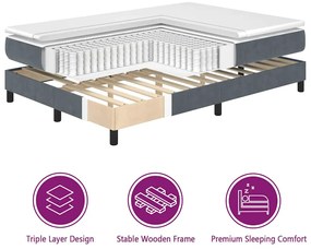 Cama Box com Colchão &amp; LED VidaXL Cinza Escuro 90x200 cm Veludo