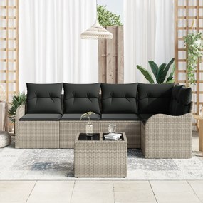 Conjunto de Sofá de Jardim vidaXL de 6 Peças com Almofadas Cinza Ratta