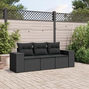 vidaXL 3 pcs conjunto sofás de jardim com almofadões vime PE preto