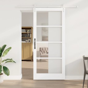 Conjunto de Porta Deslizante vidaXL com Ferragens Brancas 93x211 cm Madeira Sólida de Pinus
