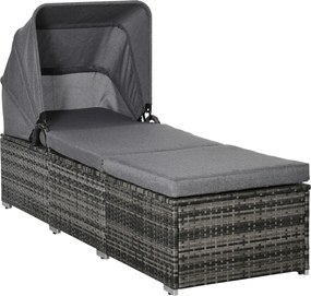 Outsunny Espreguiçadeira em Polyrattan com Toldo Espreguiçadeira de Jardim Ajustável Espreguiçadeira de Rattan Móveis de Jardim Espreguiçadeira com Almofada Cinza 195 x 65 x 40 cm | Aosom Portugal