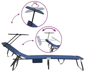 Espreguiçadeiras Dobráveis 2 pcs com Toldo Azul 600D Fabric Oxford