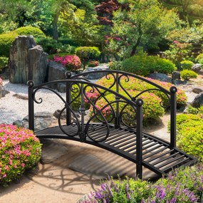 Ponte de jardim em metal, decoração de jardim com corrimões laterais, carga máxima de 150 kg, 102 x 48 x 49 cm, preta