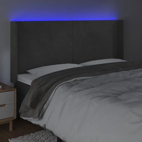 Cabeceira de cama c/ LED veludo 203x16x118/128 cm cinza-escuro