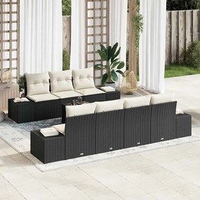 vidaXL Conjunto de Sofá de Jardim de 8 Peças com Almofadas Preto Polirratã