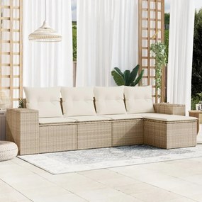 5 pcs conjunto de sofás p/ jardim com almofadões vime PE bege