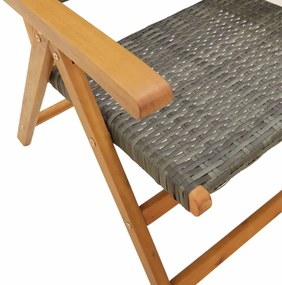 Cadeiras jardim reclináveis 6 pcs vime PE/madeira maciça cinza