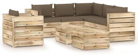 8 pcs conj. lounge jardim c/ almofadões madeira impreg. verde