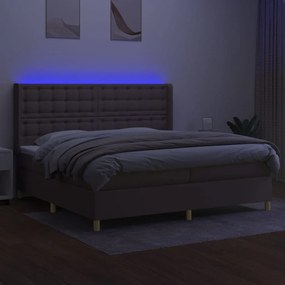 Cama box spring colchão/LED 200x200cm tecido cinza-acastanhado