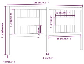 Cabeceira de cama 186x4x100 cm pinho maciço cinzento