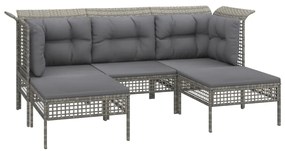 6 pcs conjunto lounge de jardim c/ almofadões vime PE cinzento