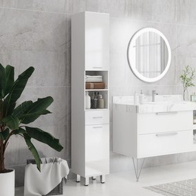Coluna Casa de Banho Moderna com 1 Gaveta 3 Prateleiras Ajustáveis e 2 Armários Móvel Auxiliar de para Casa de Banho 30x30x180 cm Branco