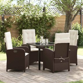 vidaXL Conjunto de Jantar de Jardim de 5 Peças com Almofadas Castanho Rattan Poliéster