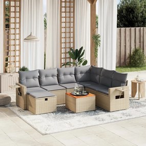 8 pcs conj. sofás jardim c/ almofadões vime PE bege misturado
