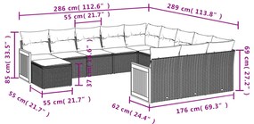 12 pcs conjunto de sofás p/ jardim com almofadões vime PE bege