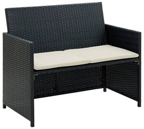 vidaXL Sofá de jardim de 2 lugares com almofadões vime PE preto