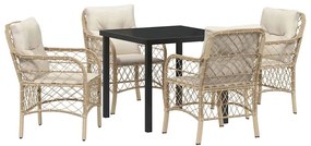Conjunto de Jantar de 5 Peças para Jardim com Almofadas Bege Rattan Po