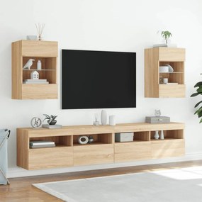 Móvel de parede p/ TV c/ luzes LED 40x30x60,5cm carvalho sonoma