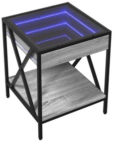 Mesa de centro luzes LED Infinity 40x40x49 cm cinzento sonoma