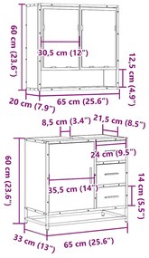 2 pcs conjunto móveis WC derivados de madeira sonoma cinza