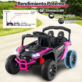 Carro elétrico infantil de 12 V, com comando à distância, 3 velocidades, luzes LED, música, buzina, veículo a bateria para crianças, Rosa