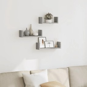 vidaXL Prateleiras exp. parede 3 pcs derivados madeira sonoma cinza