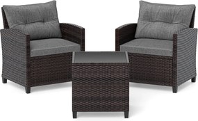 Conjunto Jardim de 3 peças em rattan com almofada lavável para jardim, piscina e varanda 67 x 67 x 76 cm Castanho e Cinzento