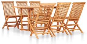 vidaXL 7 pcs conjunto jantar dobrável p/ exterior madeira teca maciça