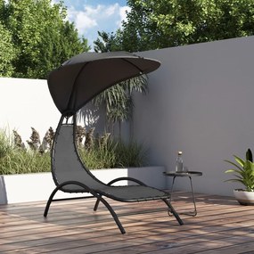 vidaXL Espreguiçadeira c/ toldo 167x80x195cm tecido e aço cinza-escuro