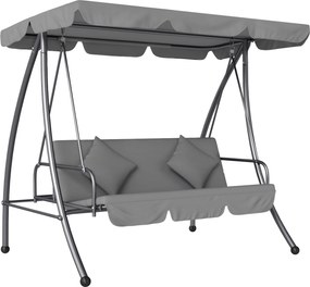 Outsunny Balanço de Jardim Conversível 3 Lugares Inclinação Teto Regulável Colchão 2 x 1,25 x 1,7 m metal Poliéster Cinza claro | Aosom Portugal