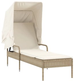 Espreguiçadeira com toldo e mesa vime PE bege