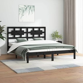 Estrutura de cama king 150x200 cm pinho maciço preto