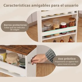 Carrinho de armazenamento estreito para cozinha ou casa de Banho 48 x 13 x 81 cm com 4 prateleiras e rodas Branco