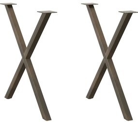 vidaXL Pés para mesa de jantar em formato de X, 2 peças, aço natural, 80x(72-73) cm, aço