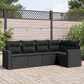 5 pcs conjunto sofás de jardim com almofadões vime PE preto