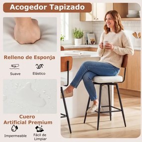 Bancos giratórios modernos para bar, almofadados, com encosto e apoio para os pés em metal, em couro sintético, para cozinha e sala de jantar, castanh