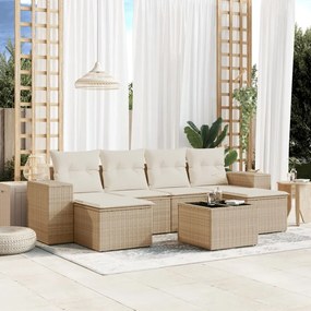 7 pcs conjunto de sofás p/ jardim com almofadões vime PE bege