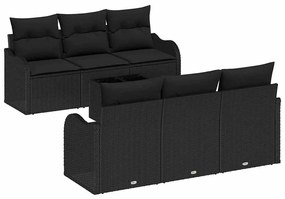 Conjunto de sofá de jardim com 7 peças e almofadas em rattan preto