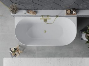 Mexen Oval Slim banheira independente encostada à parede 170 x 80 cm, branca, transbordamento dourado escovado - 52661708000-55