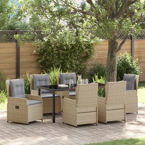Conjunto de Jantar de Jardim vidaXL 7 Peças Bege Rattan Poliéster