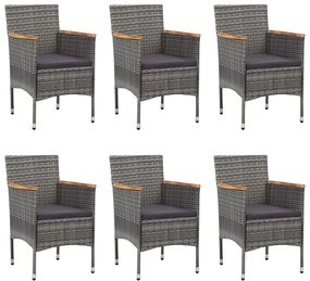 7 pcs conjunto de jantar para jardim vime PE cinzento