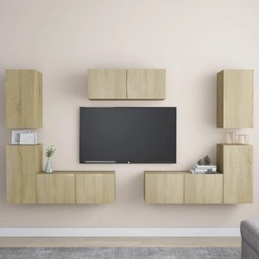 7pcs conjunto de móveis de TV derivados madeira carvalho sonoma