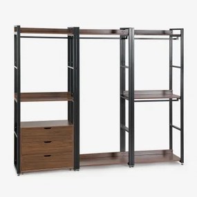Armário Modular Aberto De 3 Peças Com Gavetas Em Aço E Mdf Ariaster Preto - Sklum