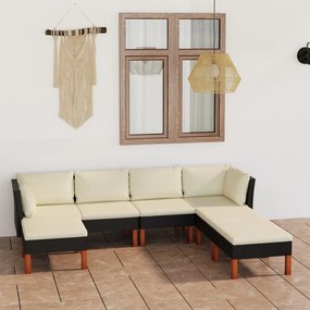 vidaXL 7 pcs conjunto lounge de jardim c/ almofadões vime PE preto