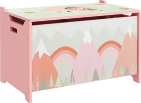ZONEKIZ Baú de Brinquedos Organizador de Brinquedos para Crianças de 3 a 8 Anos com Estampado em Animaos 60x37x39 cm Rosa | Aosom Portugal